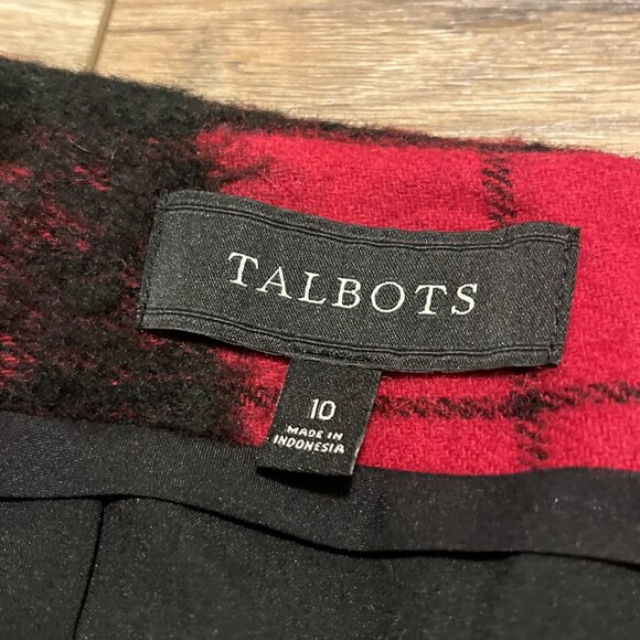 Talbots Wool Blend Pencil Skirt SZ 10 Black Red Check Back Zip Lined Soft - Picture 5 of 9